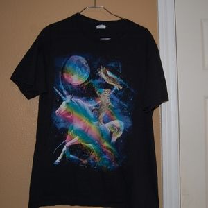 Unicorn cat rainbow mystical tee shirt black Large